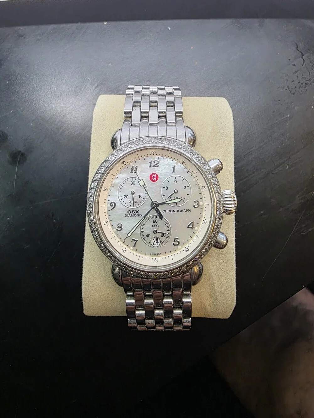 Michele CXS Diamond Chronograph Watch, Mother of Pearl Dial, Stainless Steel